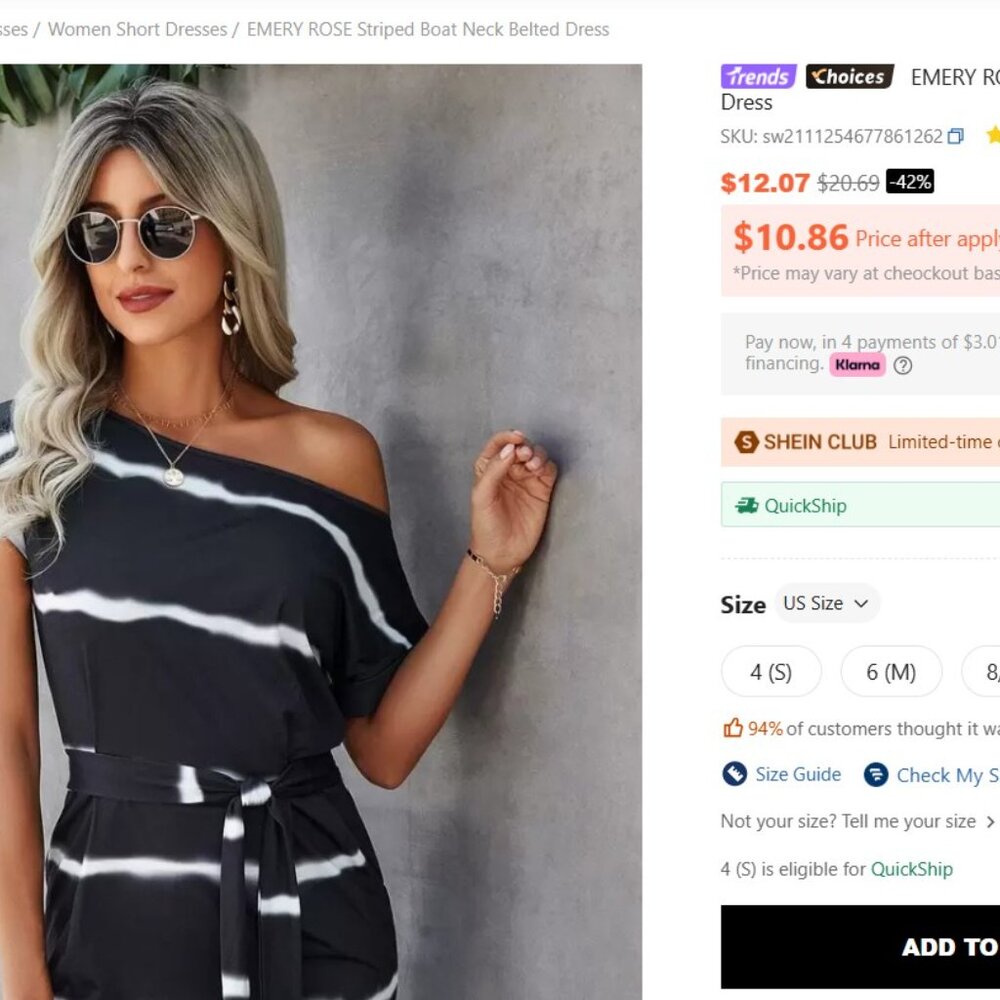 Emory Rose Medium T Shirt Dress Black White Striped Short Sleeve Black White Tee - Picture 5 of 7